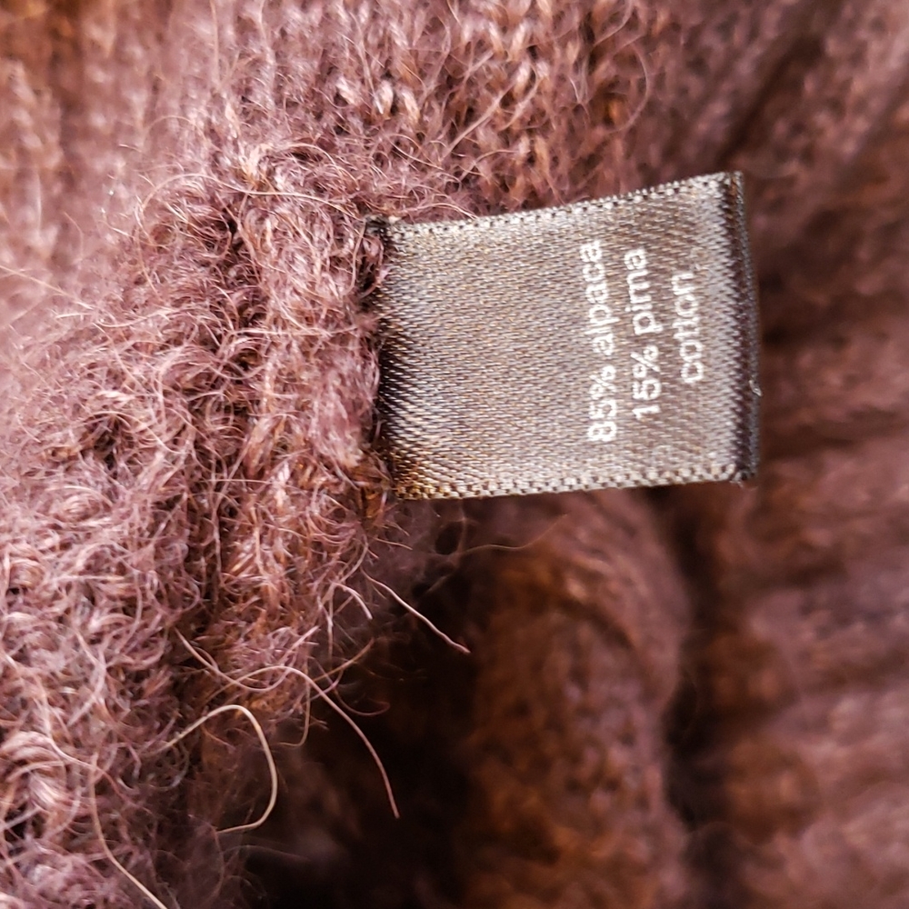 PERUVIAN CONNECTION Alpaca Boyfriend Long Cardigan Sweater Plum sz M Women's - Picture 6 of 9